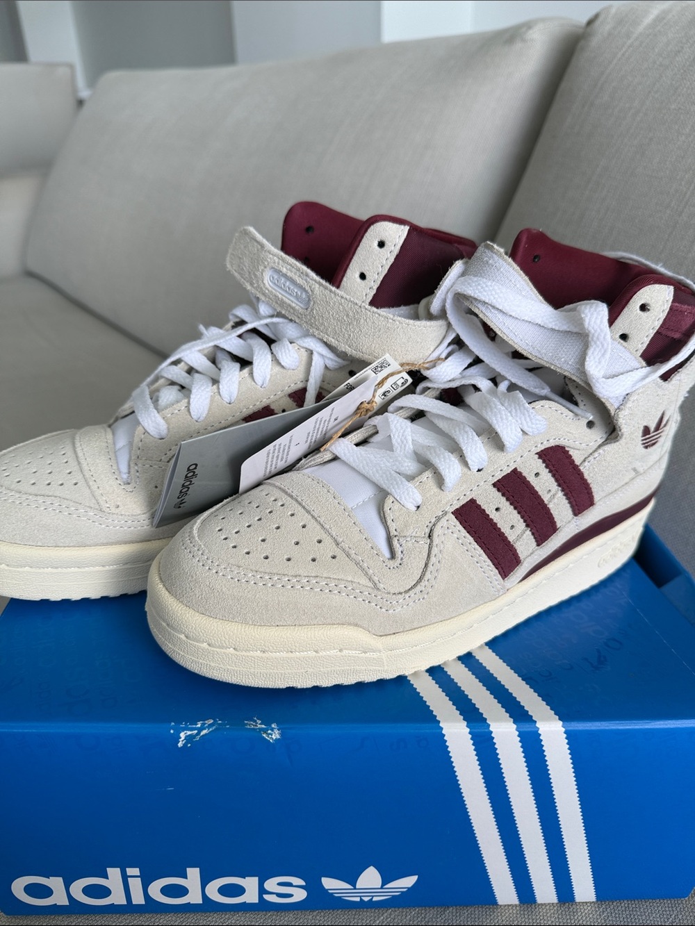 adidas Originals High Top Sneakers in Cream and Burgundy